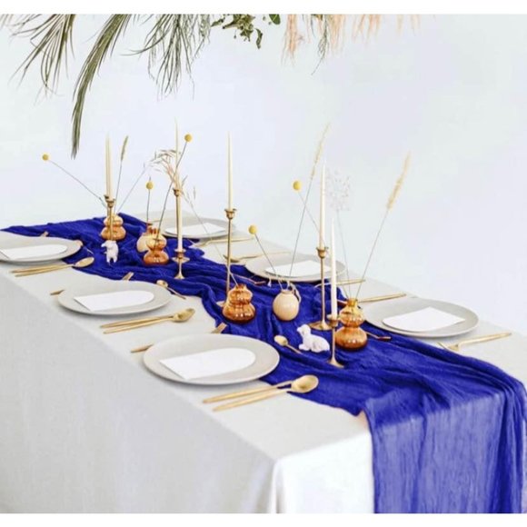 Royal Blue Cheesecloth Table Runner 13.3ft Boho Gauze Wedding Tablecloth Decor - Picture 3 of 4